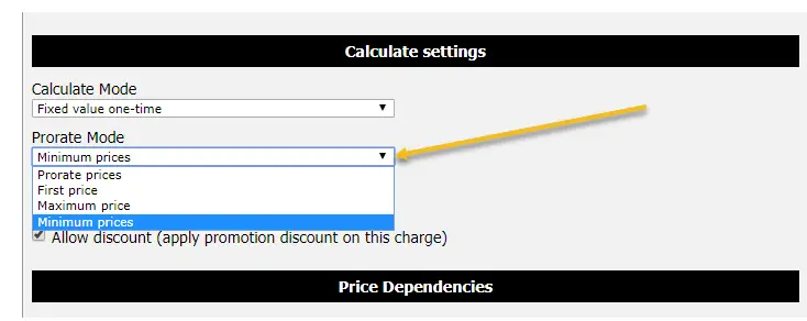 Season rates calculation mode dropdown in Car Rental Solutions